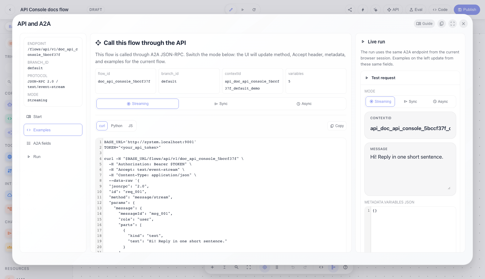 Use ready curl, Python, and JS examples