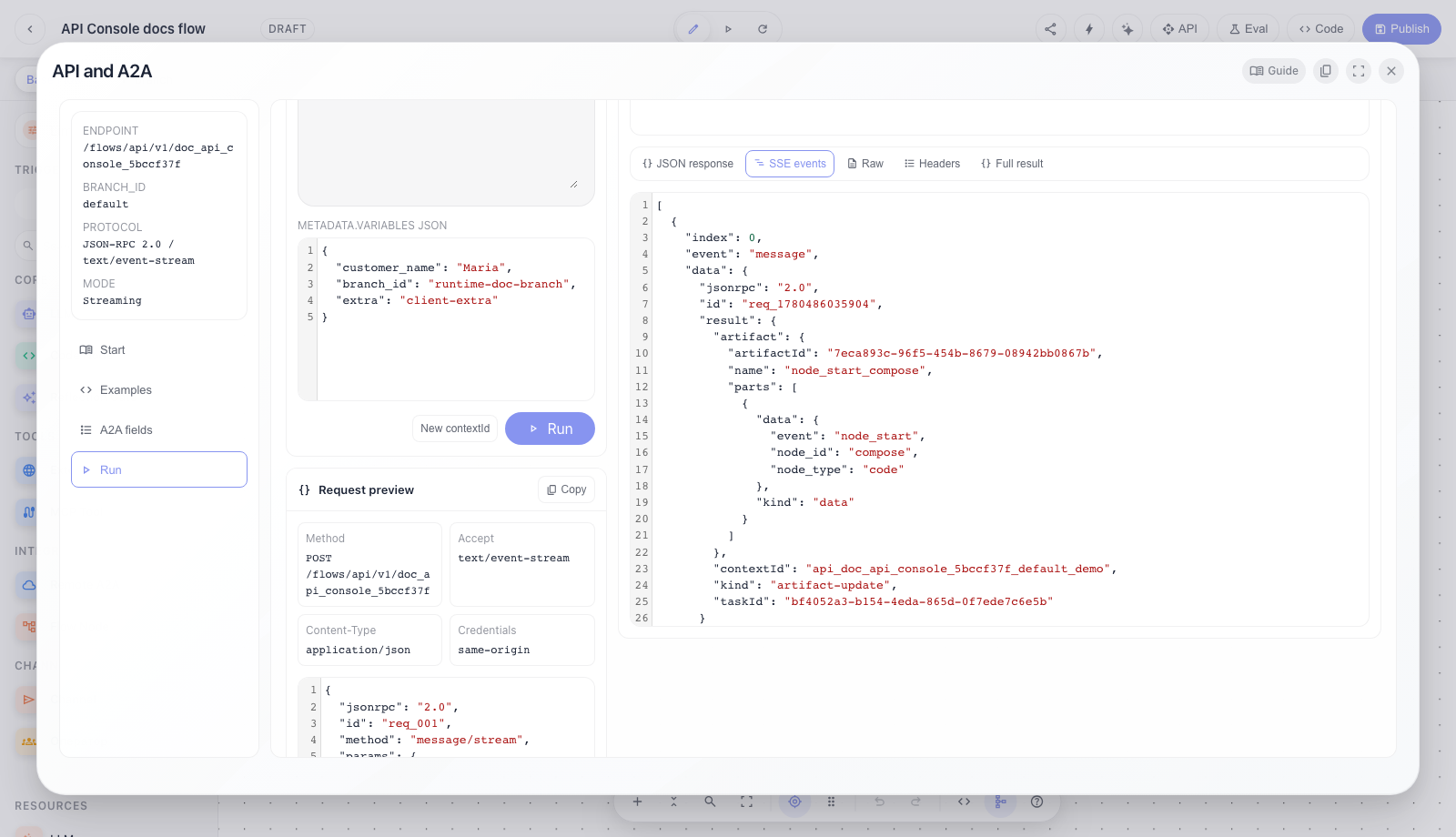 Open the response inspector: JSON, SSE, headers, raw, and full result