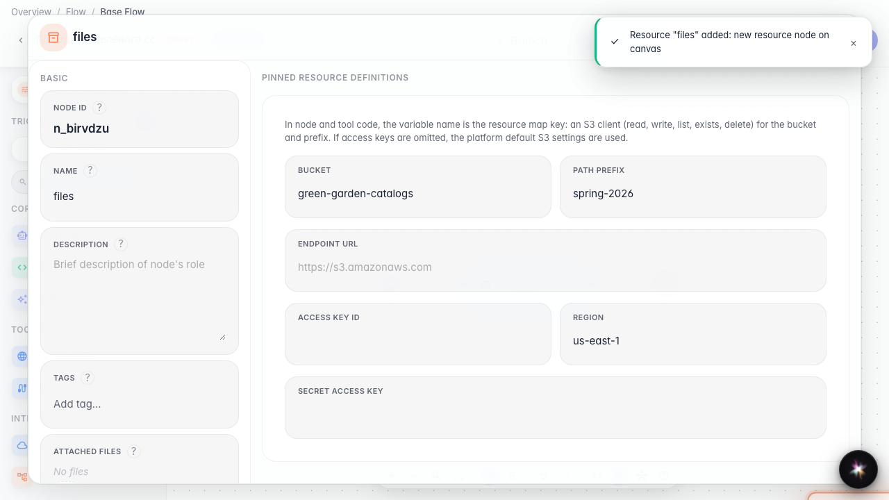 Drop a files resource on the canvas