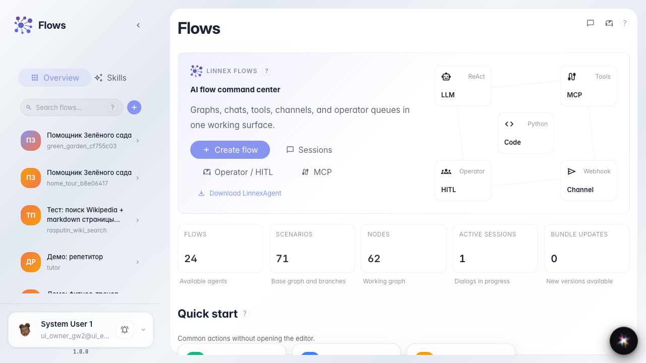 Откройте главную Flows