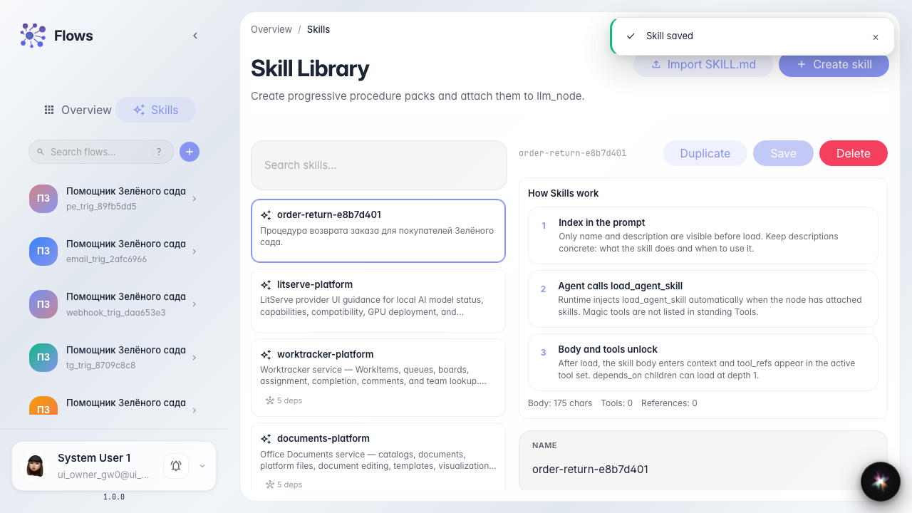 Убедитесь, что Skill в списке библиотеки